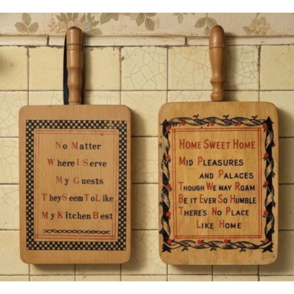 Wooden Trivets No matter where I serve my guests & Home Sweet Home Vtg Retro MCM